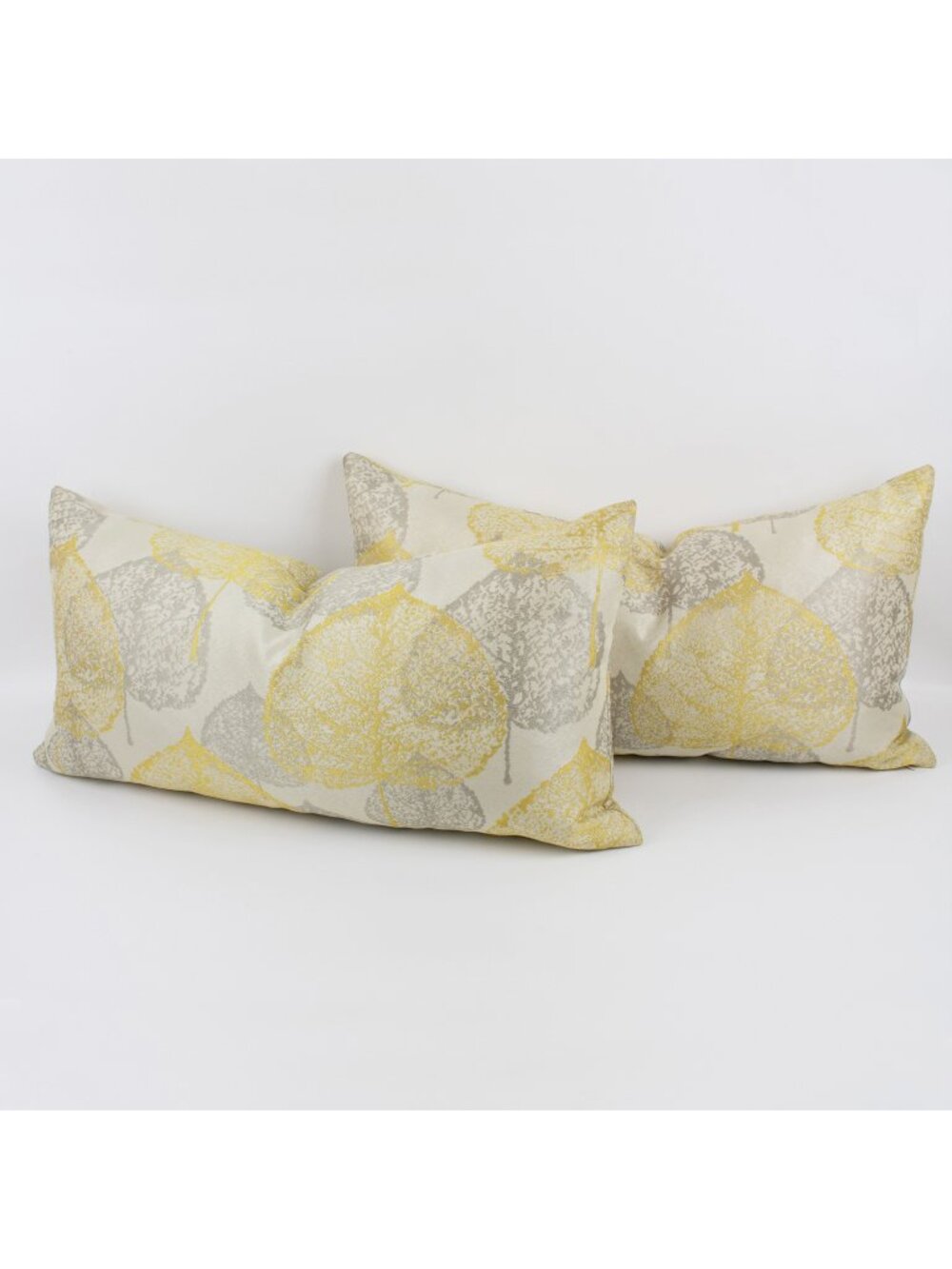 Silver Gray and Yellow Damask Floral Throw Pillows, a pair
